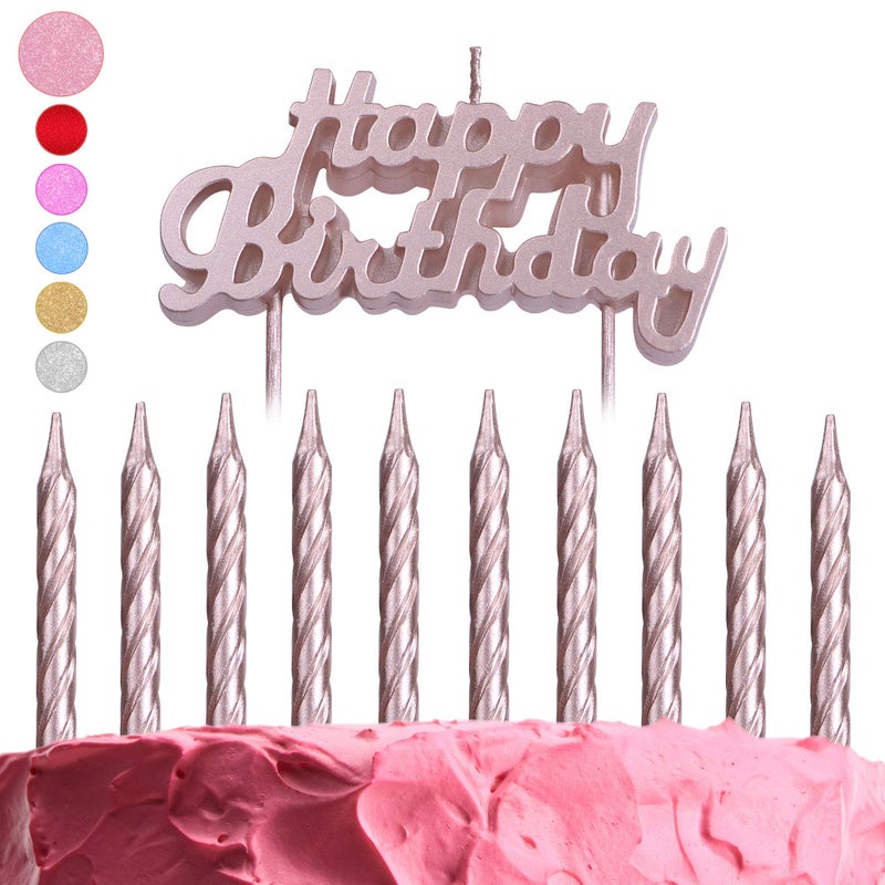 GET FRESH Rose Gold Birthday Cake Candles 10-Pack Spiral and Happy Birthday Cake Toppers Elegant Bday and Letter Cake Decoration - Image 1